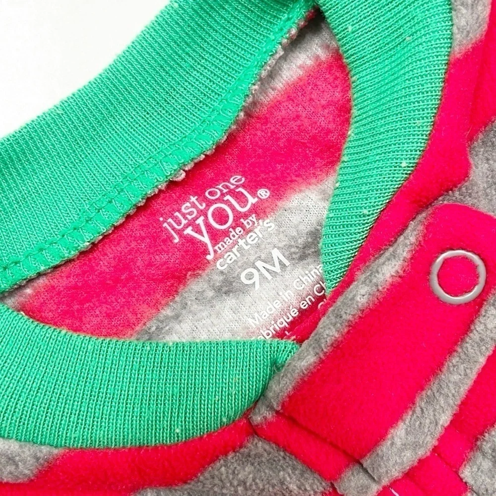 Carter's baby boys striped reindeer print fleece zip up footie